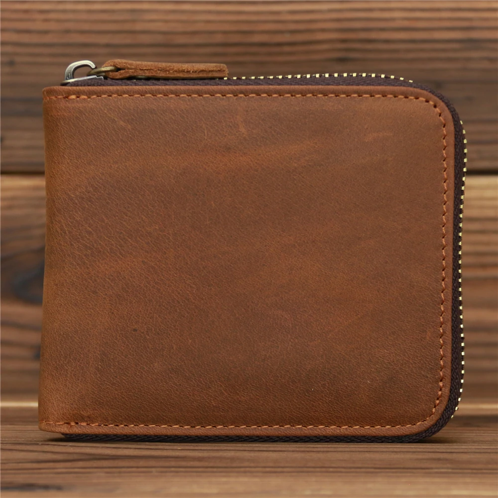 Genuine Leather Zipper Wallet for Men Money Short Purse Credit Card Holder Cash Coin Pocket Male Large Solid Standard Wallets