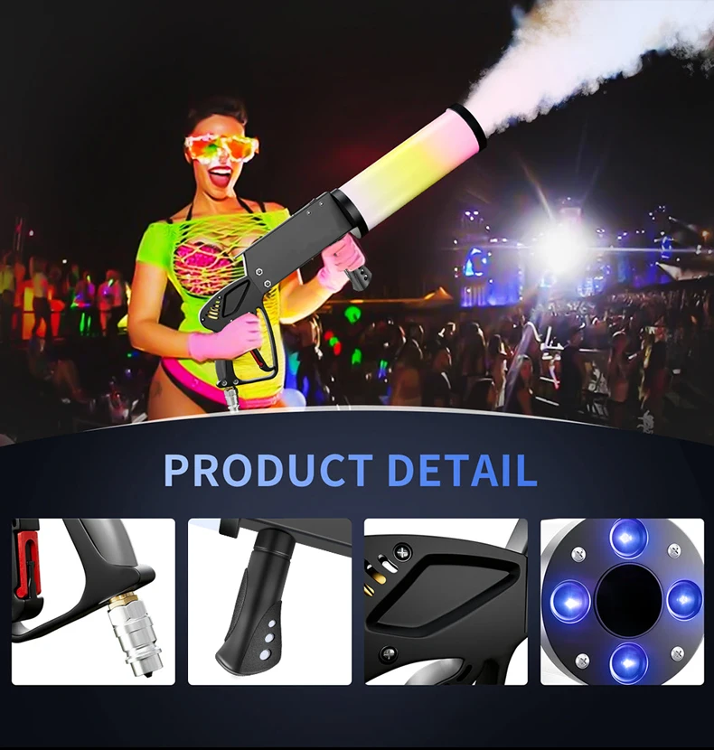 RGB LED Handheld Fog Machine CO2 Cryo Cannon Blower Jet Machine Club Bar DJ Smoke Effects Equipment Fog Spray Cannon Machine