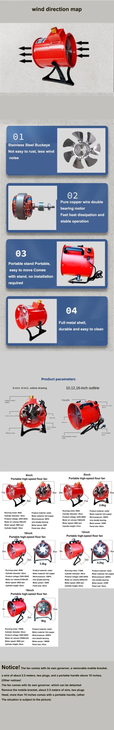 Removal Portable Mobile Exhaust Fan Industrial Powerful Portable Axial Fan 220V Ventilation Tunnel Marine Construction Dust Fan