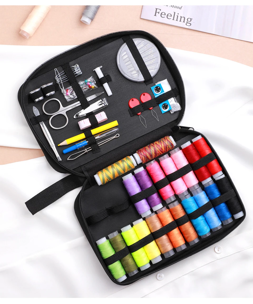 Complete Sewing Kit with Threads Needles Scissors Tape Measure Buttons Portable Travel DIY Embroidery Handwork Sewing Tool Set