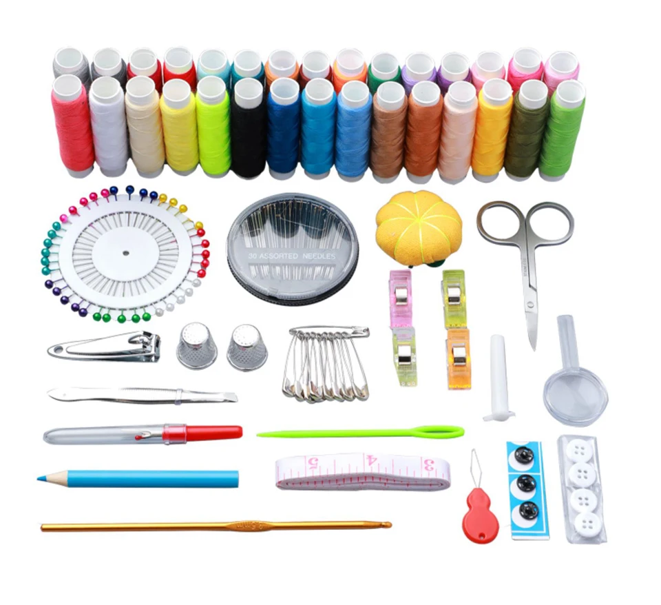 Complete Sewing Kit with Threads Needles Scissors Tape Measure Buttons Portable Travel DIY Embroidery Handwork Sewing Tool Set