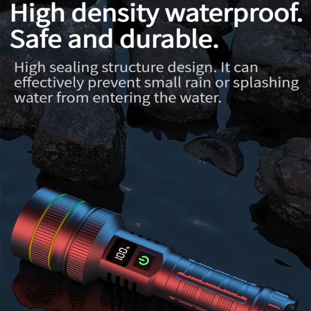 High Power Super Long Range LED Flashlight Type-C Charging Strong Light Tactical Torch Lamp Outdoor Portable Lantern Waterproof