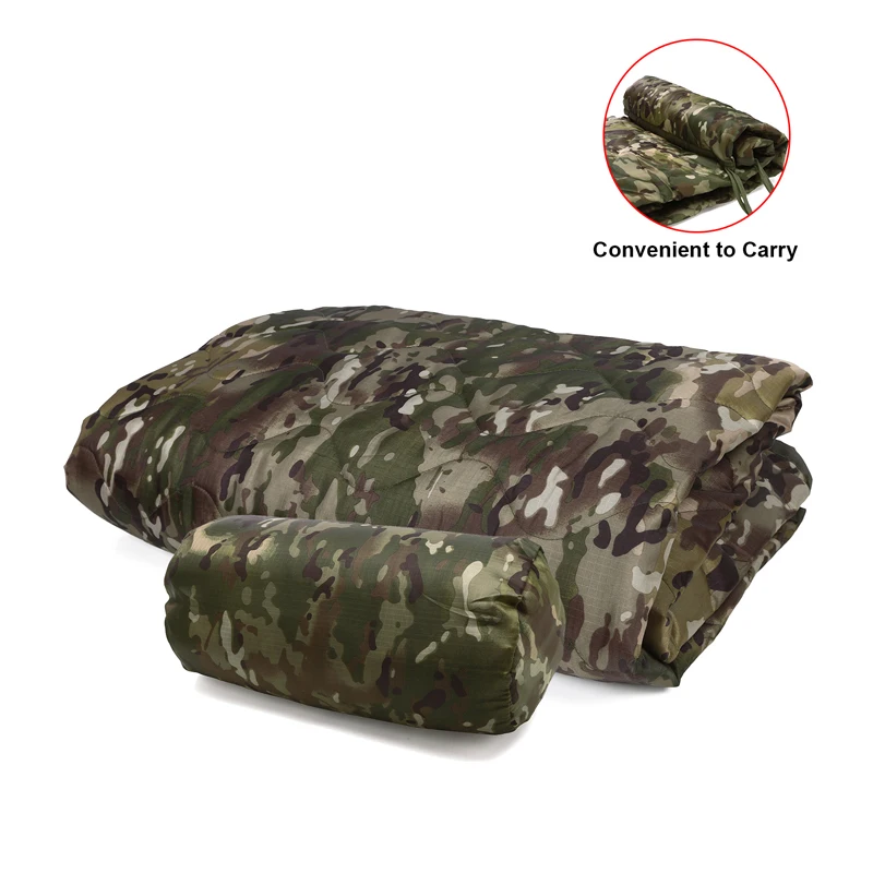 Tactical Army Poncho Liner Camouflage Water Repellent Woobie Quilted Blanket Suitable for Camping, Shooting, Hunting