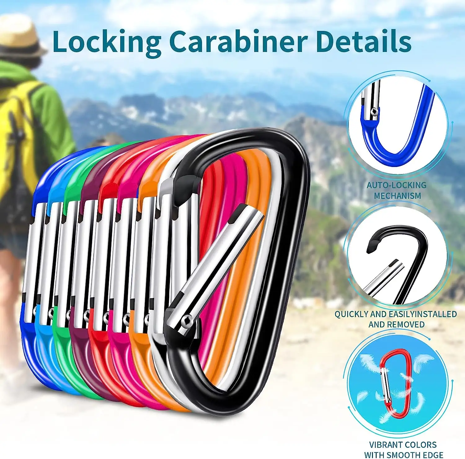 Colorful Carabiner Keychain Alluminum D-ring Buckle Spring Carabiner Snap Hook Clip Keychains Outdoor Camping Daily Use Tool