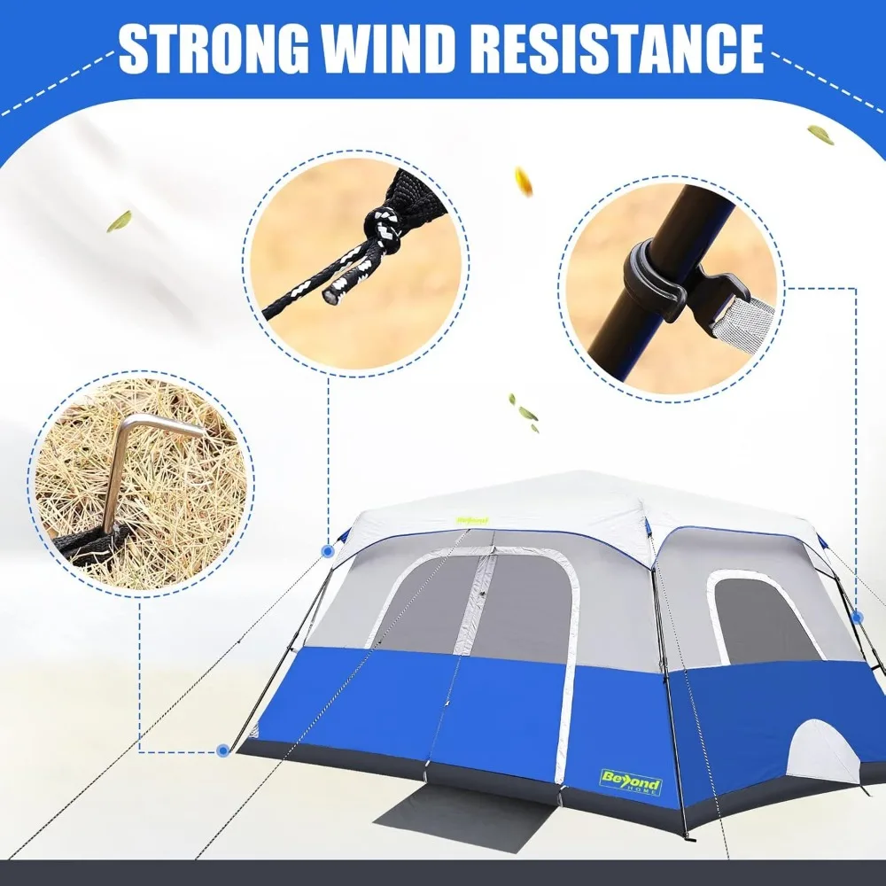 Instant Cabin Tent, 8 Person/10 Person Camping Tent Setup in 60 Seconds with Rainfly & Windproof Tent with Carry Bag for