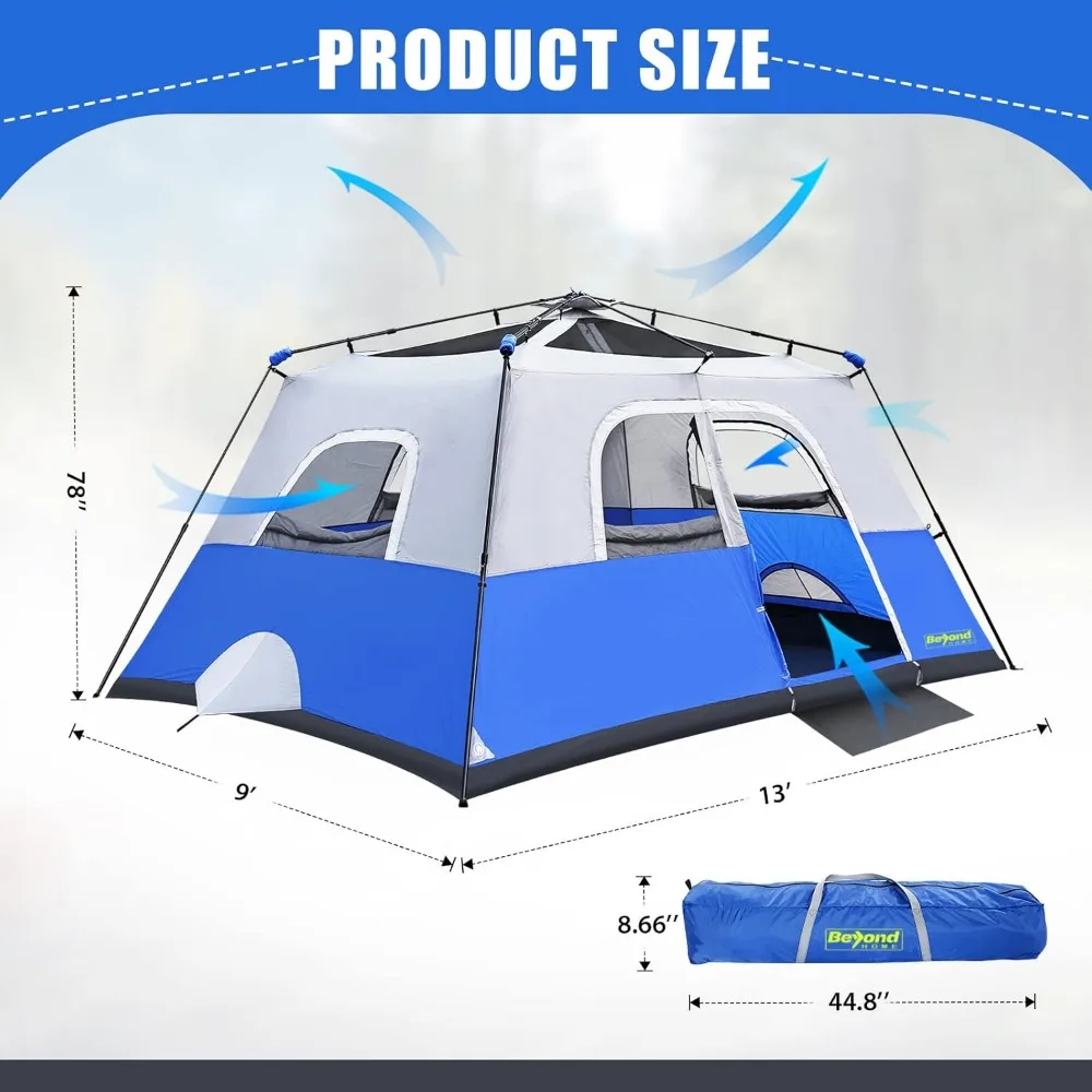 Instant Cabin Tent, 8 Person/10 Person Camping Tent Setup in 60 Seconds with Rainfly & Windproof Tent with Carry Bag for