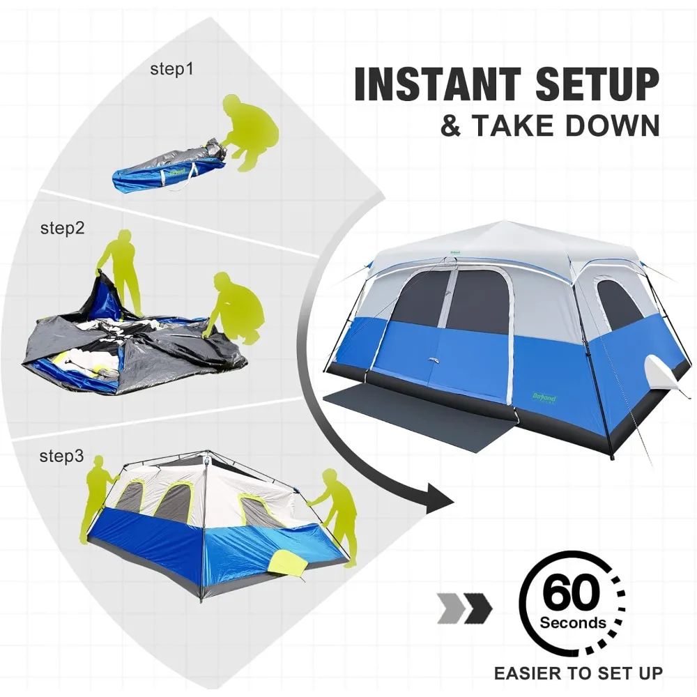 Instant Cabin Tent, 8 Person/10 Person Camping Tent Setup in 60 Seconds with Rainfly & Windproof Tent with Carry Bag for