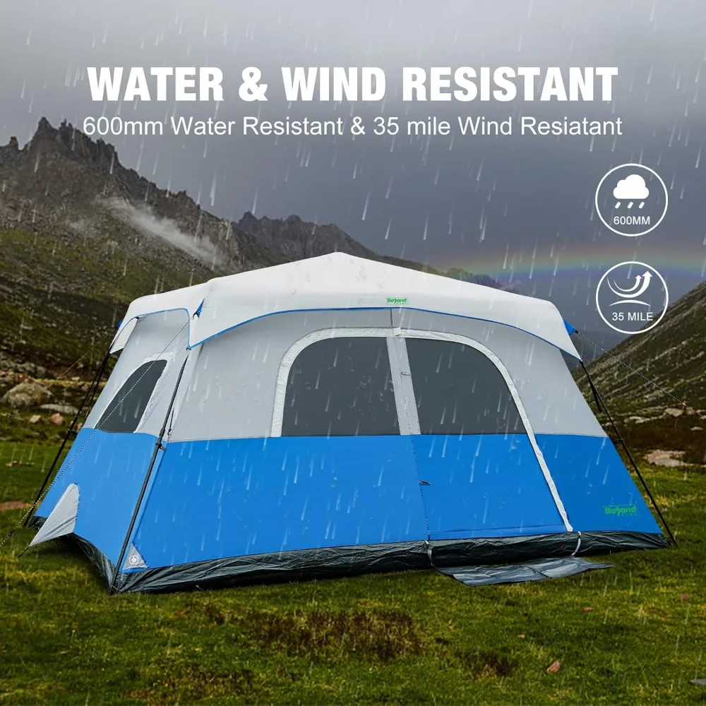 Instant Cabin Tent, 8 Person/10 Person Camping Tent Setup in 60 Seconds with Rainfly & Windproof Tent with Carry Bag for