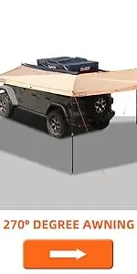 Vehicle Awning 6.6 'x 10' Roof Rack Pull-Out Sun Shade Weatherproof 4x4 Side Awning for Camping & Overland (Hardware included)