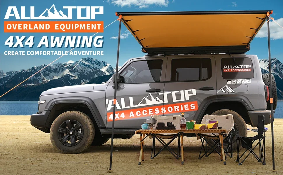 Vehicle Awning 6.6 'x 10' Roof Rack Pull-Out Sun Shade Weatherproof 4x4 Side Awning for Camping & Overland (Hardware included)