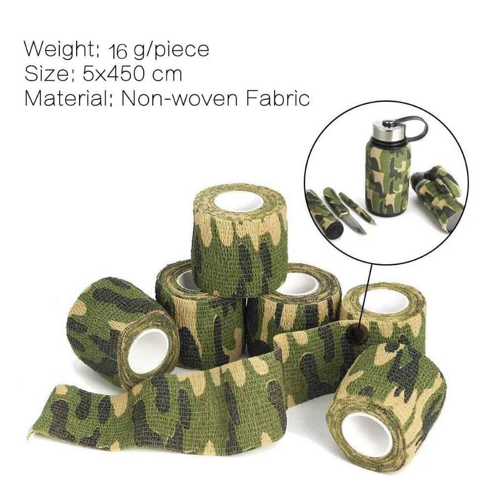 Camping Hiking Self Adhesive Camouflage Elastic Tape Camo Wrap Outdoor Tools Military Tactical EDC Survival Bandage 5*450cm