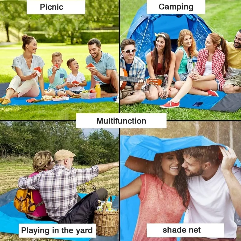 Outdoor Camping Mat Waterproof Folding Pocket Beach Blanket Portable Lightweight Picnic Mat Polyester Large Lawn Sand Beach Mat