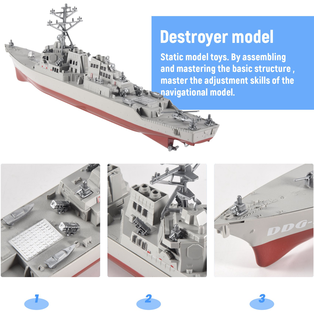 Guided Missile Destroyer Ship Model Static Toys with Display Stand Warship Model DIY Educational Toys Hobbies Children Gift