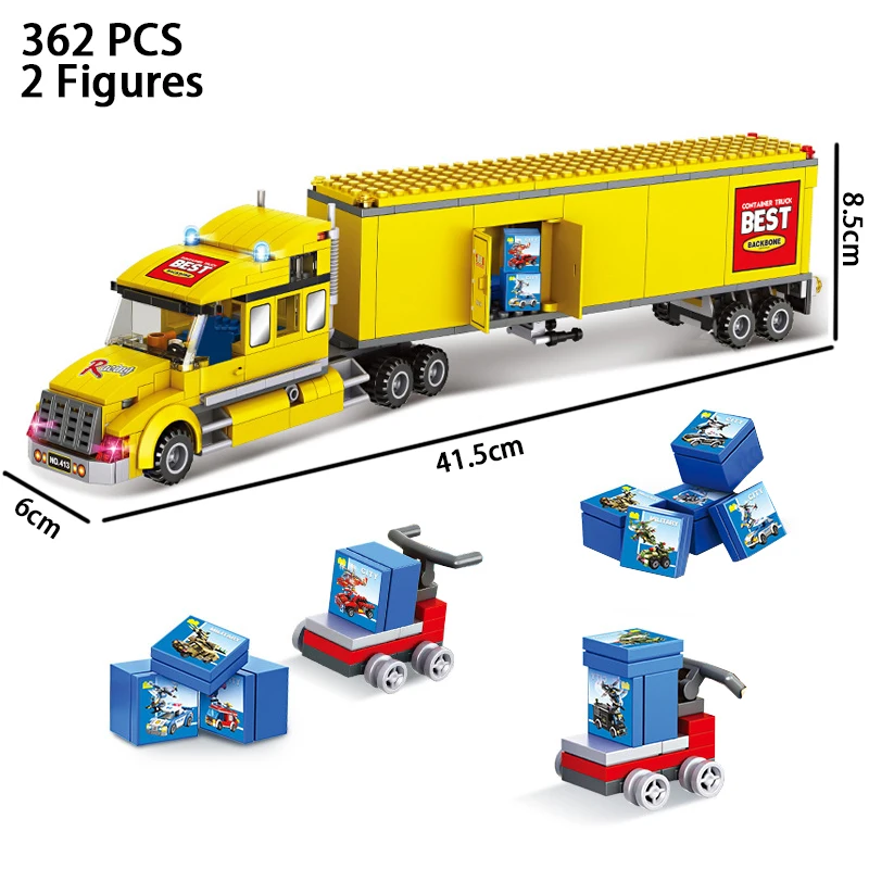 New Modern City Big Cargo Freight Truck Semi Trailer truck Large Heavy Goods Vehicle Car Model Building Blocks Bricks Kids Toys