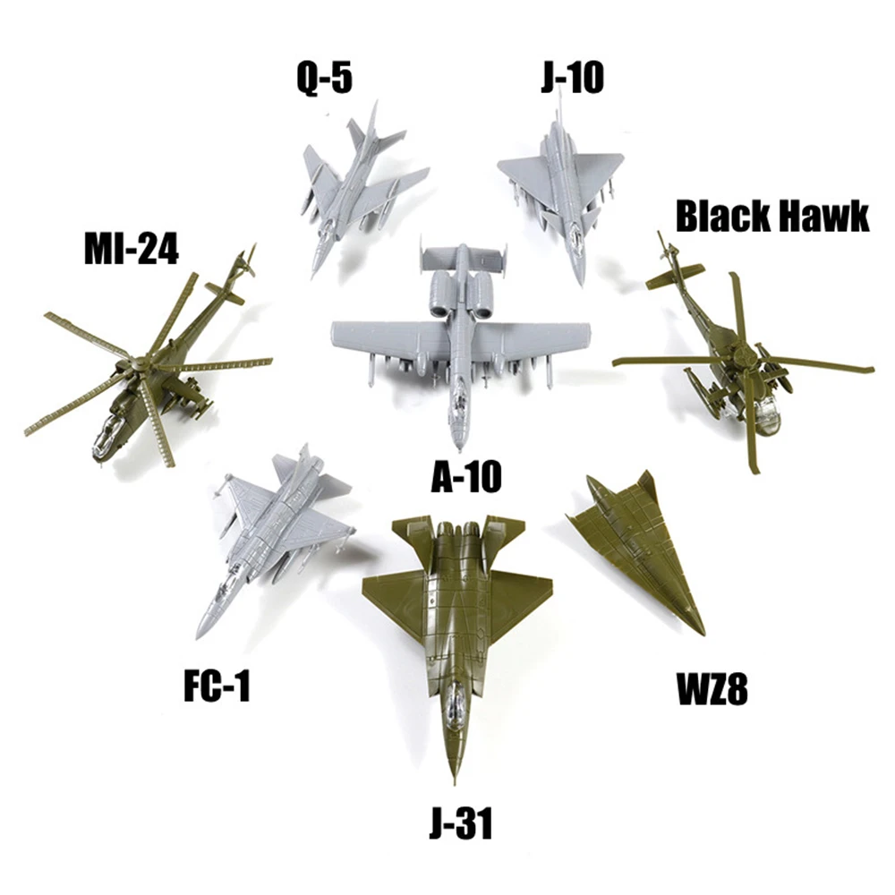 1/144 Scale 8 Styles Airplane Assembly Model WZ-8 J-10 J-31 A-10 UH-60A FC-1 MI-24 Fighter Military Ornament Mini Plastic Toy