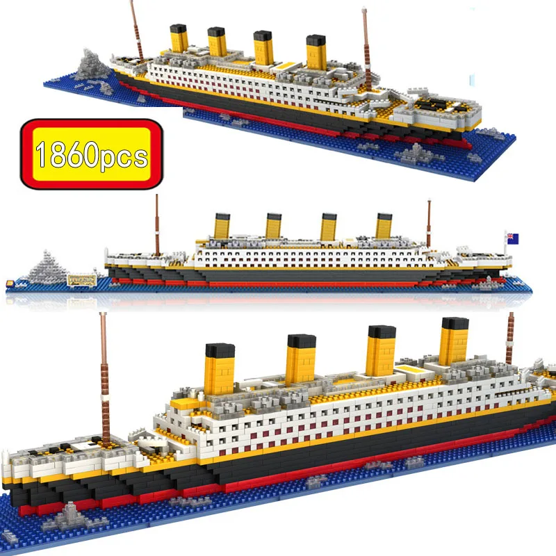 1860Pcs Mini Bricks Model Titanic Cruise Ship Model Boat DIY Diamond Building Blocks Bricks Kit Children Kids Toys Sale Price