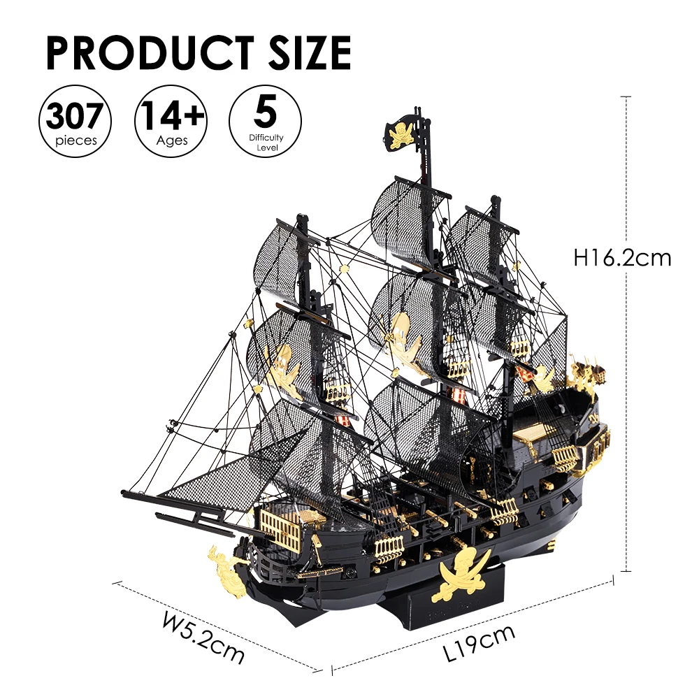 Piececool 3D Metal Puzzles Pirate Ship Building Blocks The Queen Anne's Revenge DIY Boat Toys Jigsaw Christmas Gifts for Adult