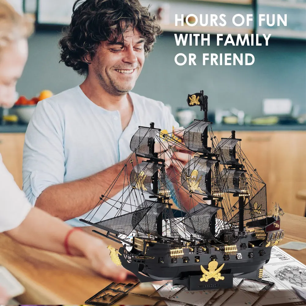 Piececool 3D Metal Puzzles Pirate Ship Building Blocks The Queen Anne's Revenge DIY Boat Toys Jigsaw Christmas Gifts for Adult