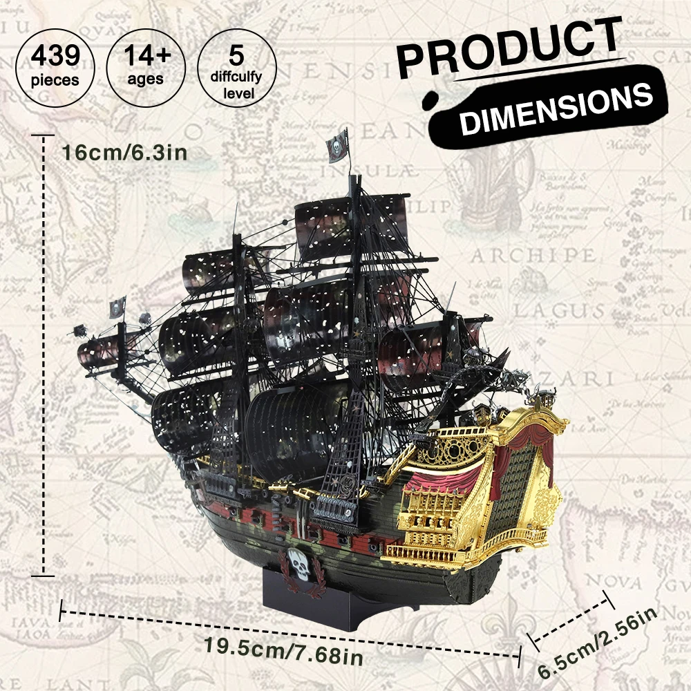 Piececool 3D Metal Puzzles Pirate Ship Building Blocks The Queen Anne's Revenge DIY Boat Toys Jigsaw Christmas Gifts for Adult