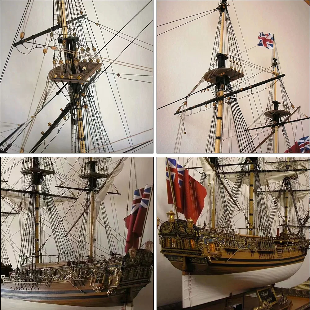 1/50 Simulation Wooden Sailing Ship Model Assembly Kit DIY French Royal Caroline Ship Model Toy Gift Collection