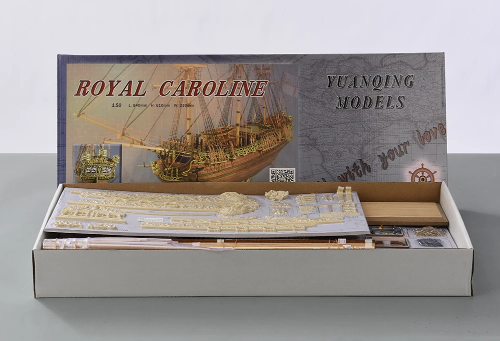 1/50 Simulation Wooden Sailing Ship Model Assembly Kit DIY French Royal Caroline Ship Model Toy Gift Collection