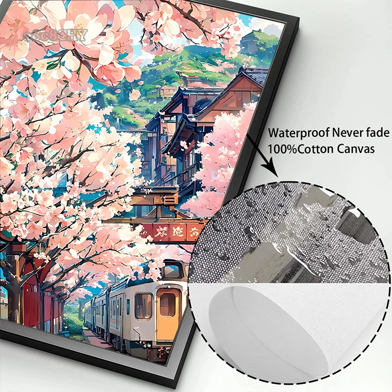 Japanese Street Scenery Sakura Architecture Canvas Posters and Prints Wall Art Paintings Mural for Modern Living Room Home Decor