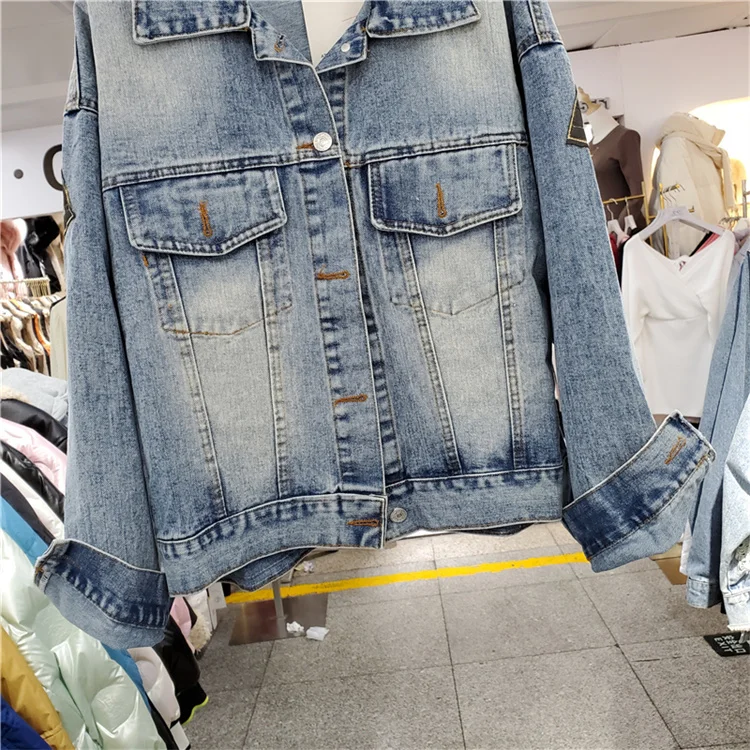 Boho Style Embroidery Denim Jacket Coat Women Vintage Big Pocket Cowboy Outerwear Loose Casual Long Sleeve Jeans Jackets Female