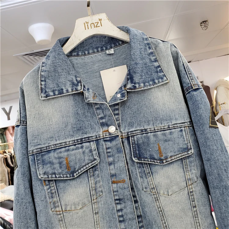 Boho Style Embroidery Denim Jacket Coat Women Vintage Big Pocket Cowboy Outerwear Loose Casual Long Sleeve Jeans Jackets Female