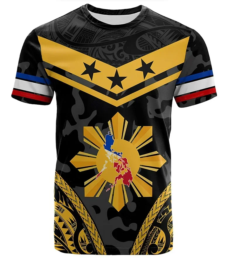 Fashion New Philippine Flag Graphic 3D Print T-shirt Philippine Emblem Men's Sports Tops  National Day Gifts Personalized Tee