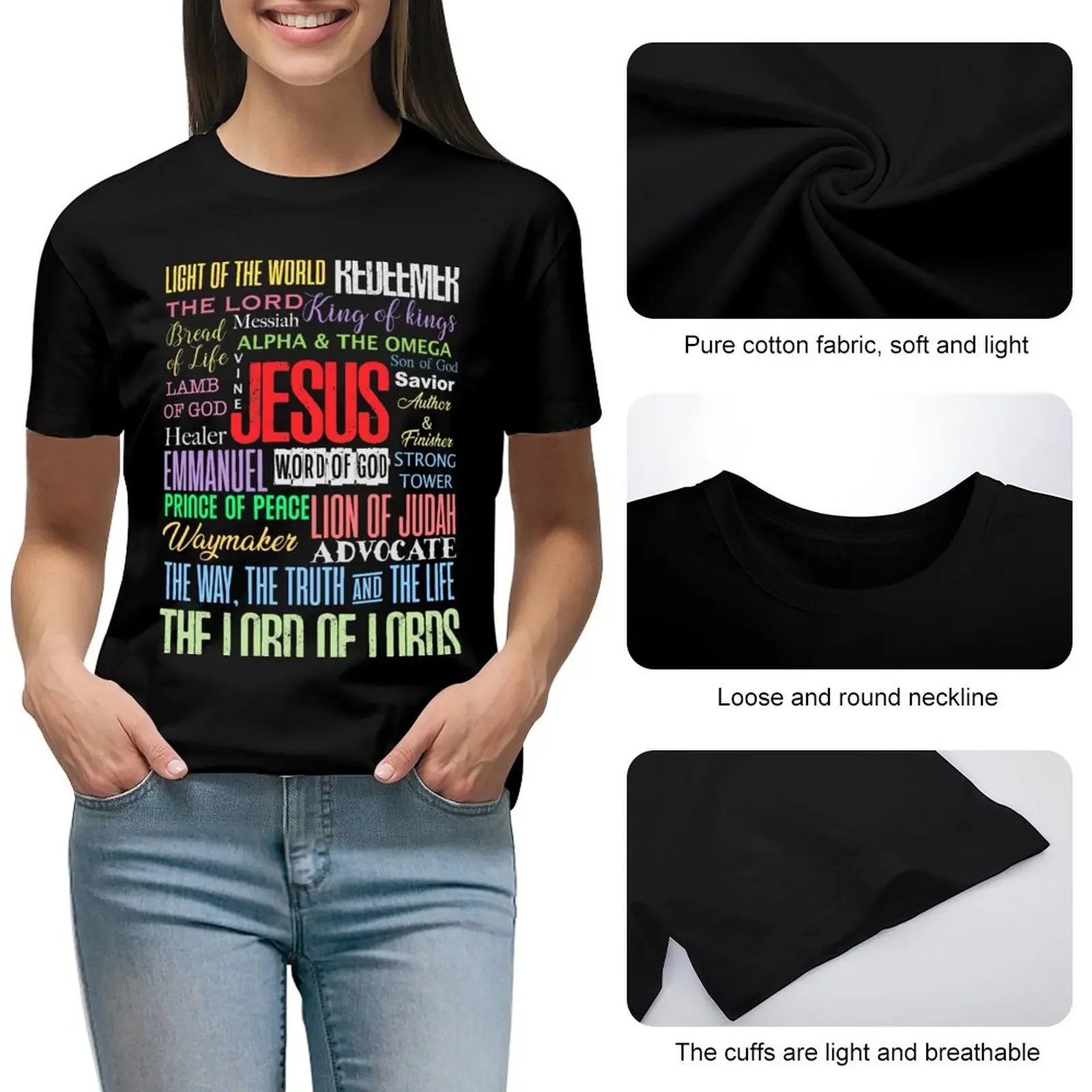 Names of God Lord Jesus Christ - Bible Verse Christian Gifts Store T-Shirt sports fans graphics blanks tops for Women