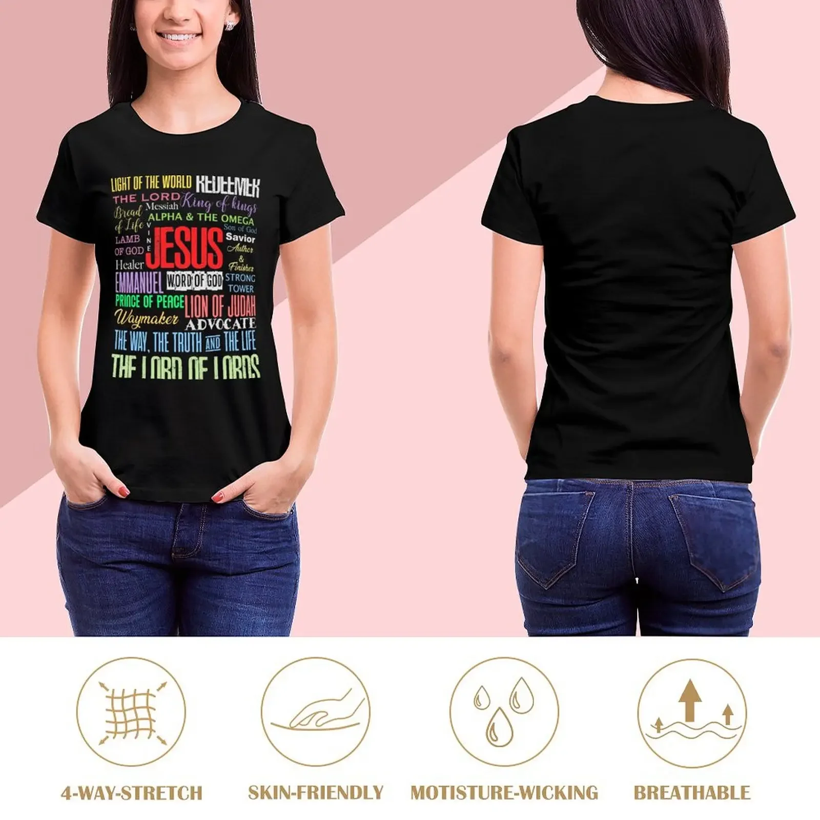 Names of God Lord Jesus Christ - Bible Verse Christian Gifts Store T-Shirt sports fans graphics blanks tops for Women