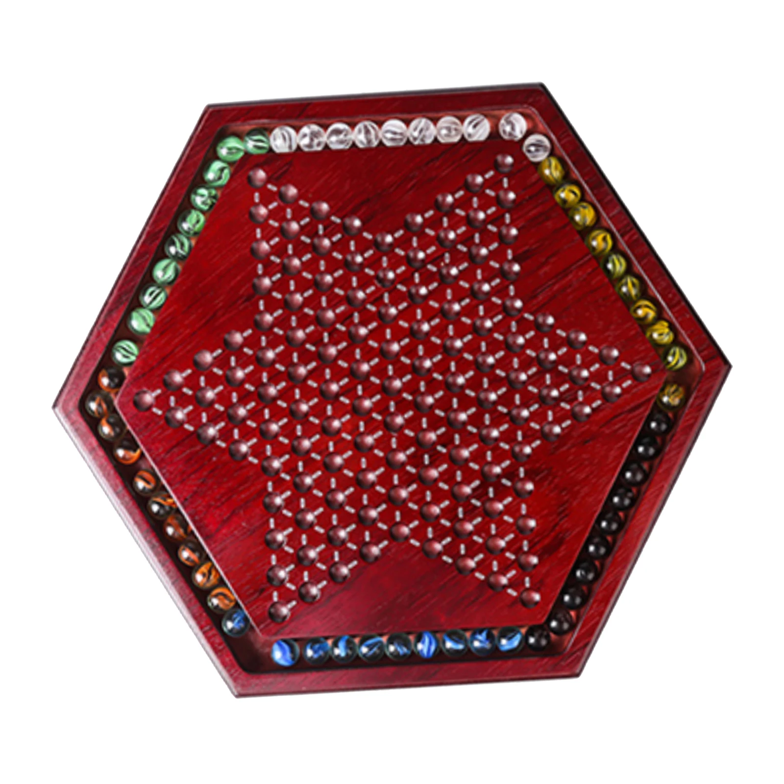 Wooden Chinese Checkers Chessboard Glass Pieces Party Game Collection Card Slot Storage Age 6+