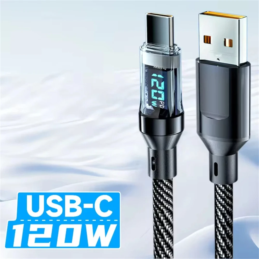 NNBILI New 120W LED Digital Display Quick Charge USB Type C Cable For OPPO VIVO  Huawei Fast Charging Data Cord