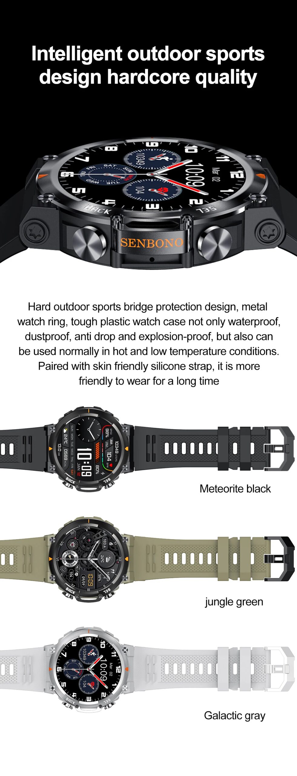 SENBONO MAX18 AMOLED Men's Smart Watch AI GPT Bluetooth Call 410mAh Big Battery Fitness Tracker Sport Smartwatch for Men