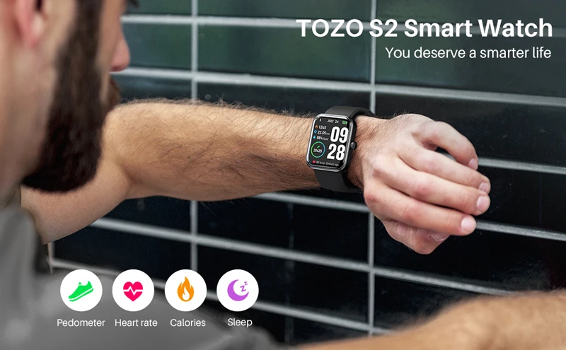 TOZO S2 Smart Watch Alexa Built-in Fitness Tracker with Heart Rate and Blood Oxygen Monitor, Sleep Monitor 5ATM Waterproof