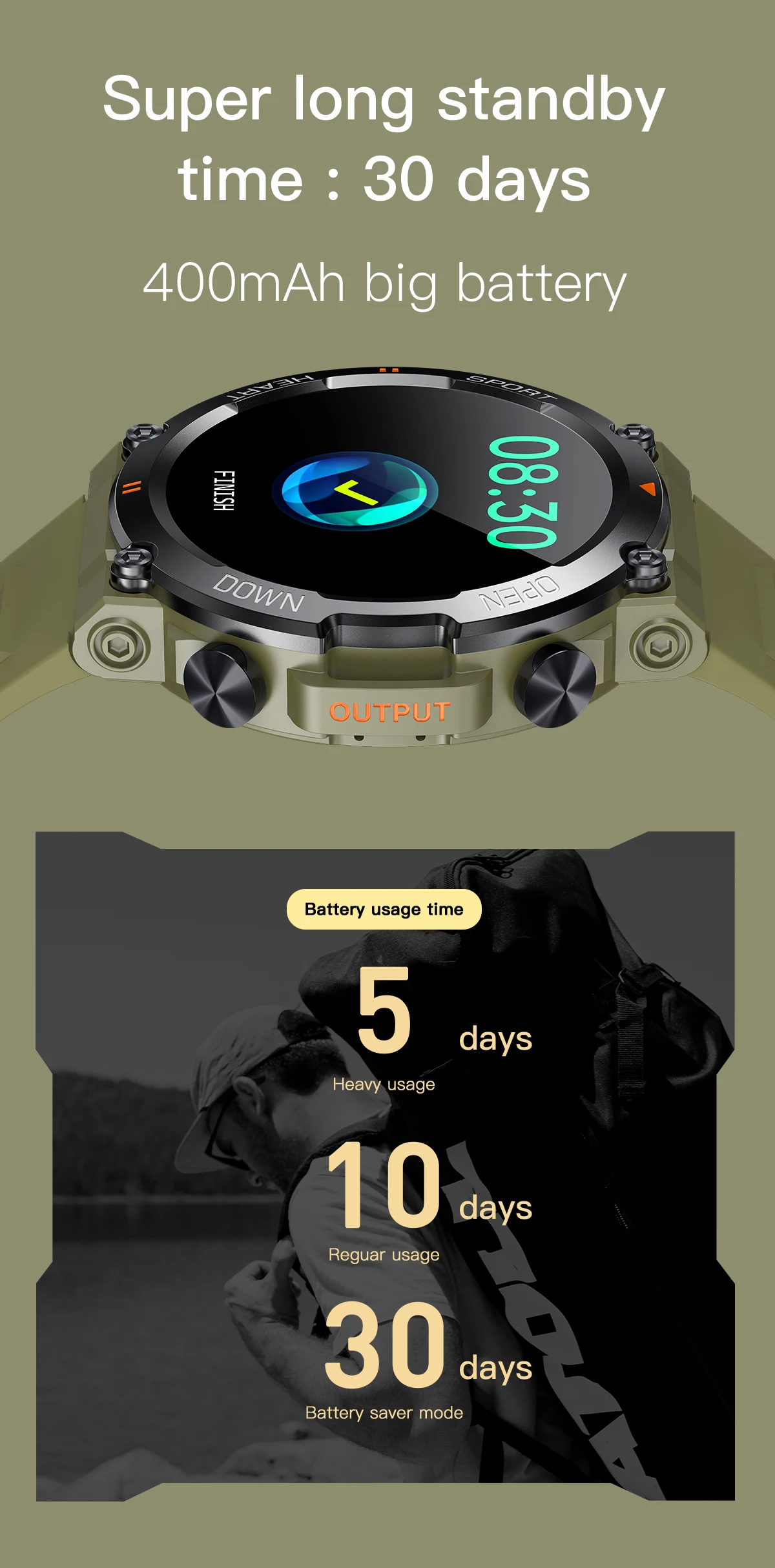 SENBONO Rugged Military Smart Watch for Men 100+Sports Watches BT Call Waterproof Original Big Battery Heart Rate Smartwatch men