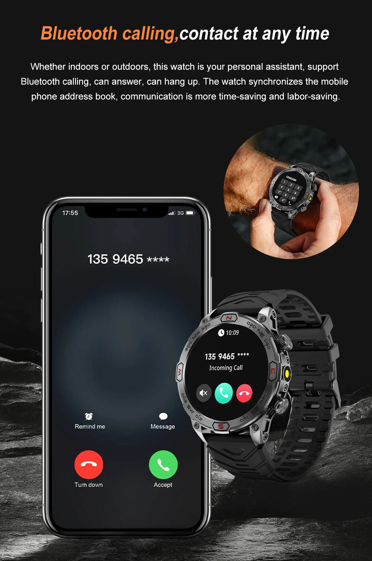 For Android Xiaomi Outdoor Military GPS Smart Watch Men 466*466 HD AMOLED Screen IP68 Waterproof Bluetooth Call Smartwatch 2025