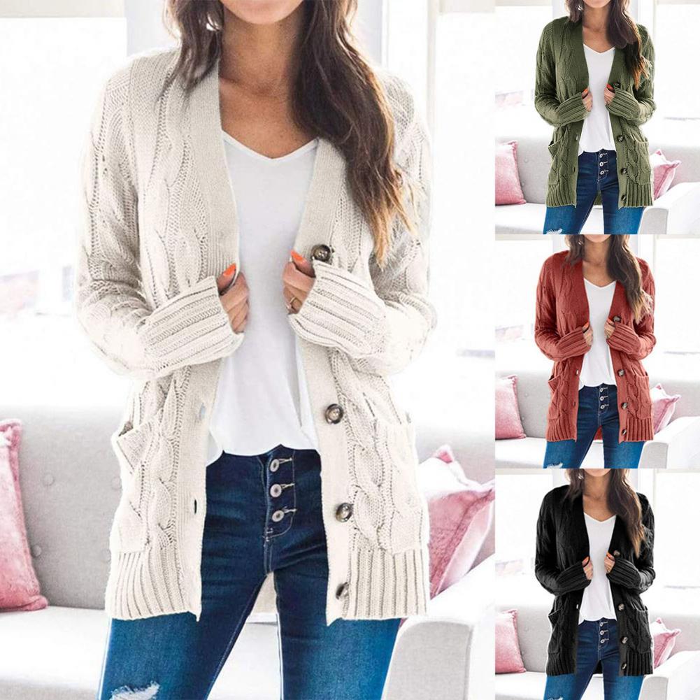 2020 Women Autumn Open Front Knitted Cardigan Sweater Pockets Outwear Coat Women's Clothing свитер женский pull femme