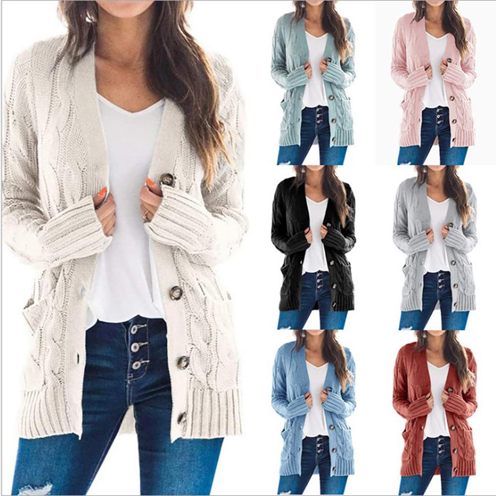 2020 Women Autumn Open Front Knitted Cardigan Sweater Pockets Outwear Coat Women's Clothing свитер женский pull femme