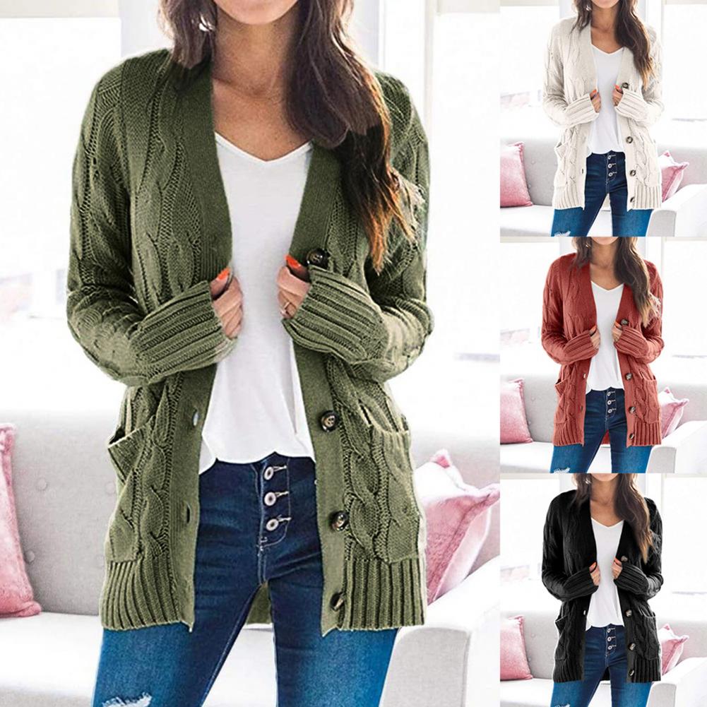 2020 Women Autumn Open Front Knitted Cardigan Sweater Pockets Outwear Coat Women's Clothing свитер женский pull femme