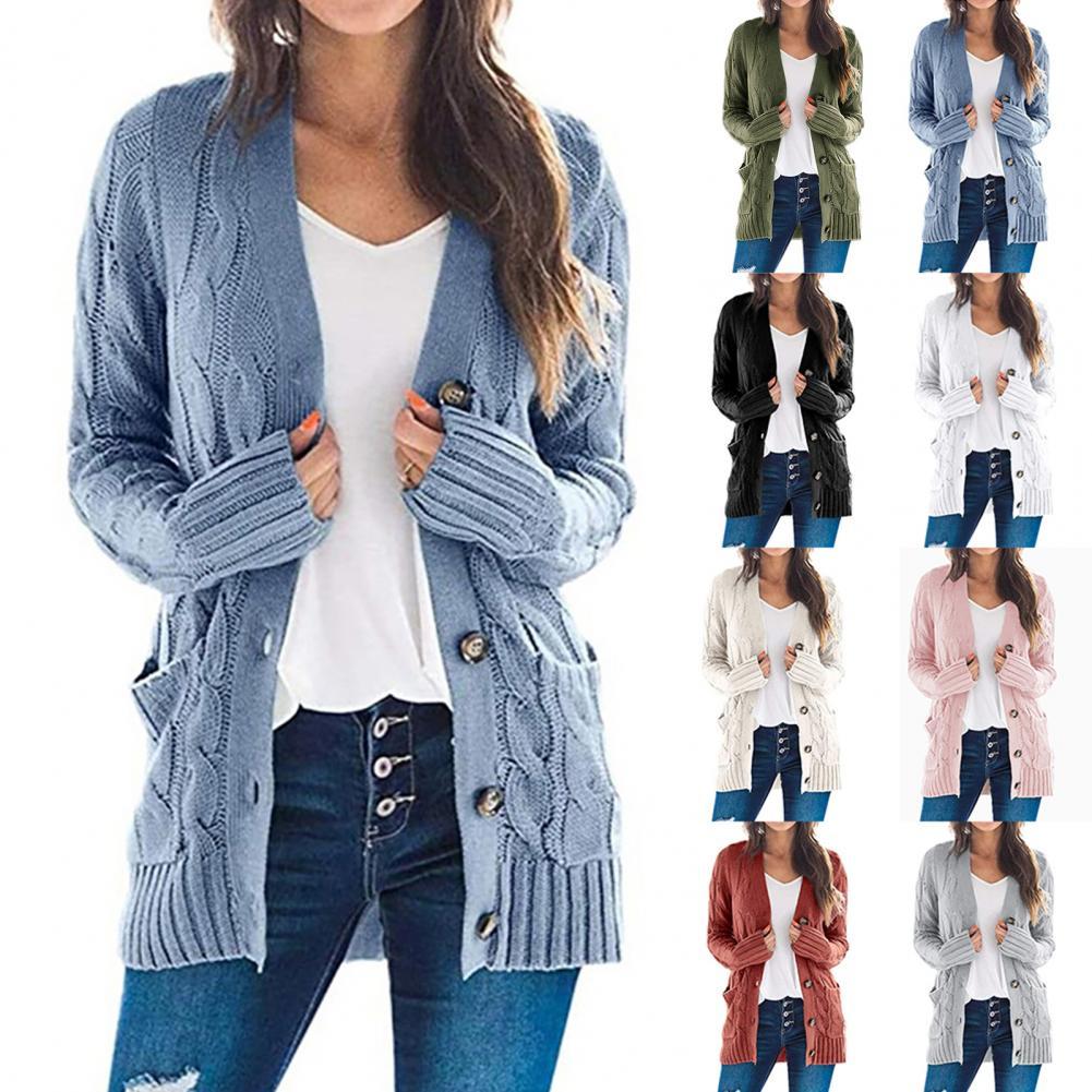 2020 Women Autumn Open Front Knitted Cardigan Sweater Pockets Outwear Coat Women's Clothing свитер женский pull femme