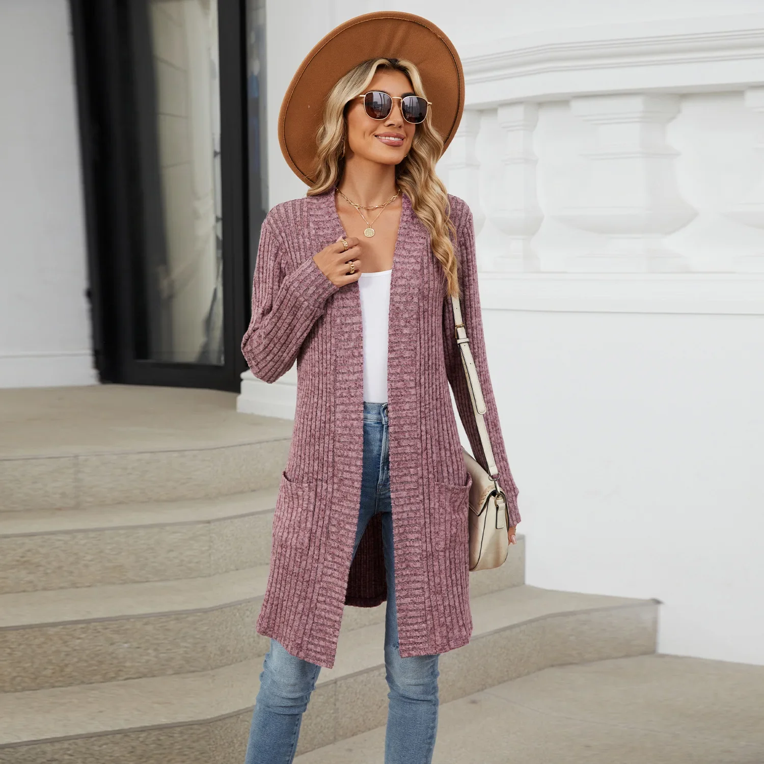 Women Long Sleeve Pocket Cardigan Tops