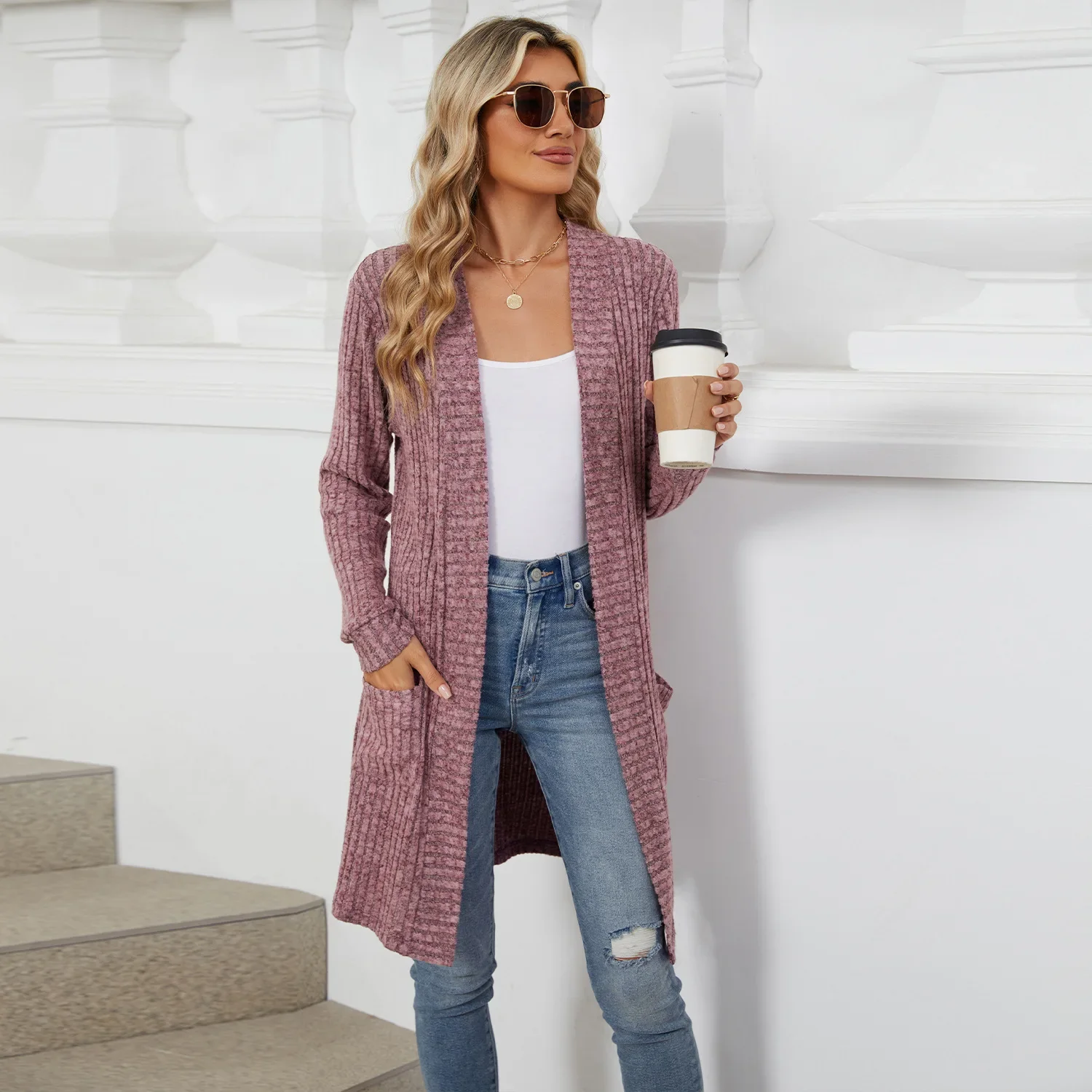 Women Long Sleeve Pocket Cardigan Tops