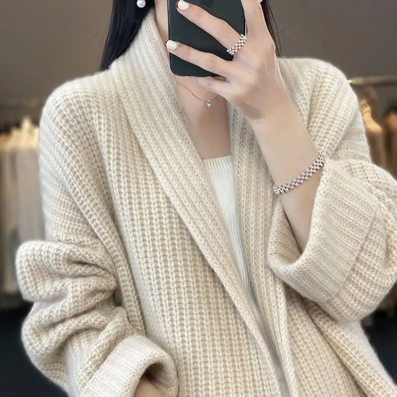 Autumn and Winter New Korean Version Medium Long V-neck Sweater Women's Coat High-end Slimming Lazy Style Knitted Cardigan