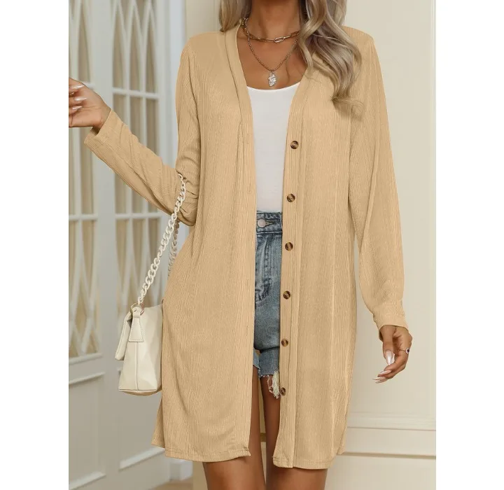 Autumn and Winter Long White Cardigan Women Sweater 2023 Fashion Single Breasted Loose Fitting Button Solid Color Casual Coat